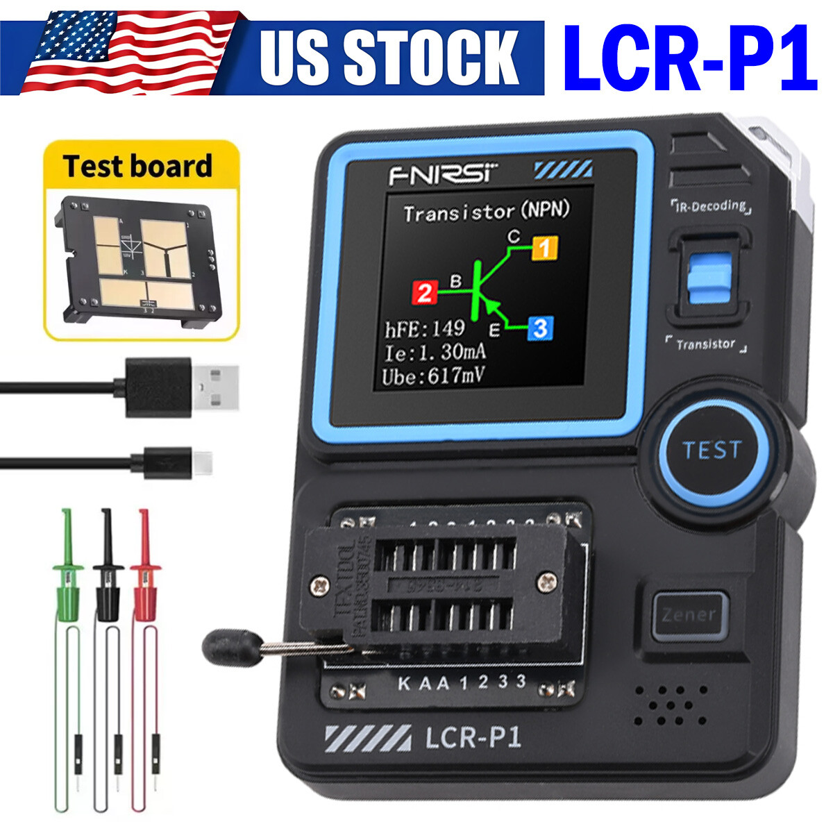 FNIRSI LCR-P1 Transistor Tester Diode Triode MOSFET NPN PNP SMD LCR/ESR Meter U