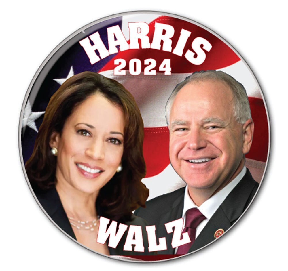 HARRIS WALZ #4 CAMPAIGN 2024 3" PIN BACK BUTTON PRESIDENT OF THE UNITED STATES