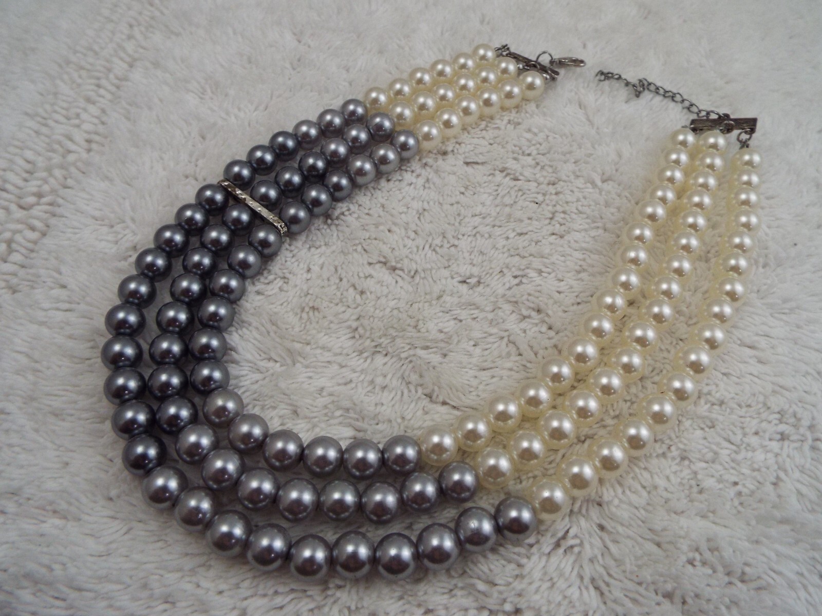Gray White Bead Connected Multi Strand Necklace (B24)
