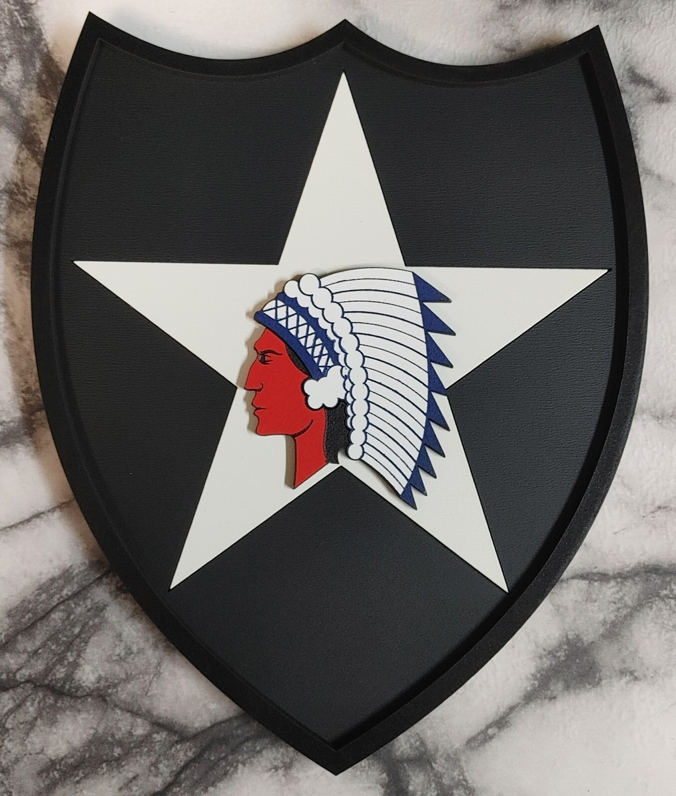 8" US Army 2nd Infantry Division "Indianhead" SSI Insignia Plaque