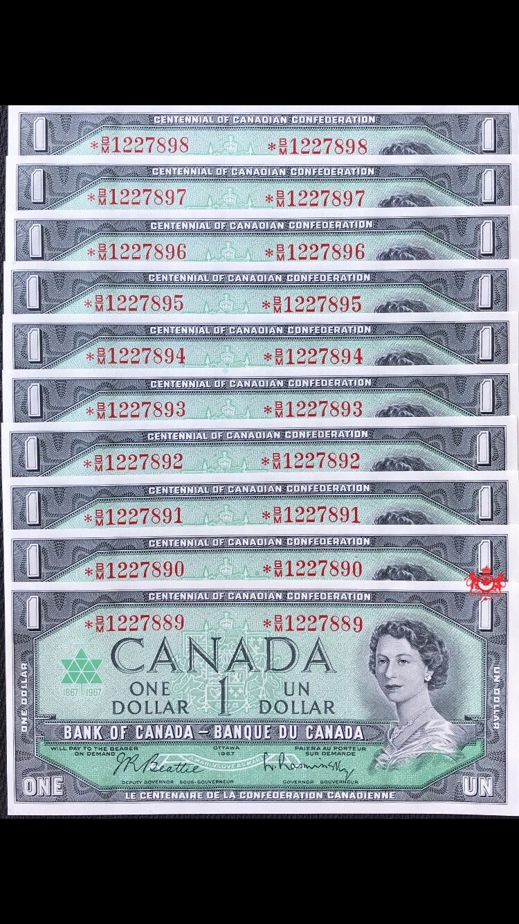 1954 Bank Of Canada 1$ Beattie/Rasminsky 10x Consecutive Replacement - CHunc -