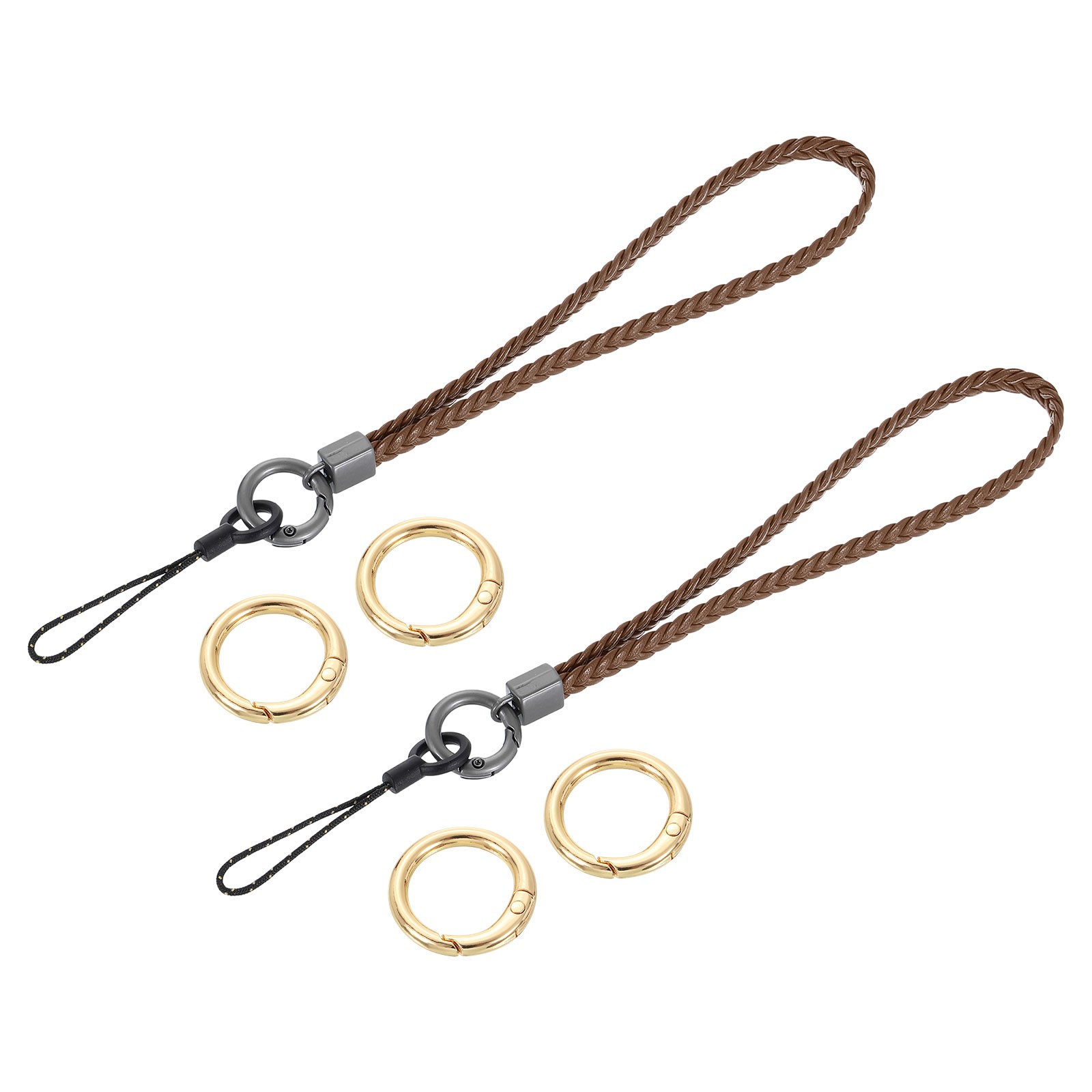 2Pcs Woven Wristlet Lanyards, 5.5" Leather Handmade Keychain Strap, Brown