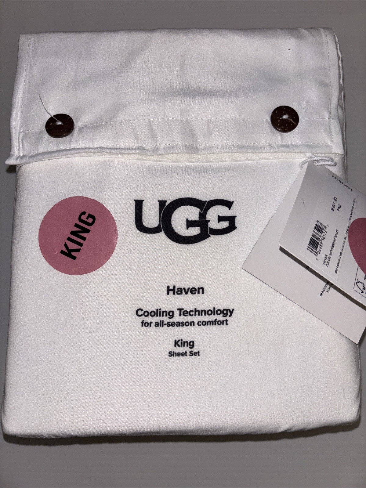 UGG 4PC KING Sheet Set "HAVEN" COOLING TECHNOLOGY ALL-SEASON - BRIGHT WHITE