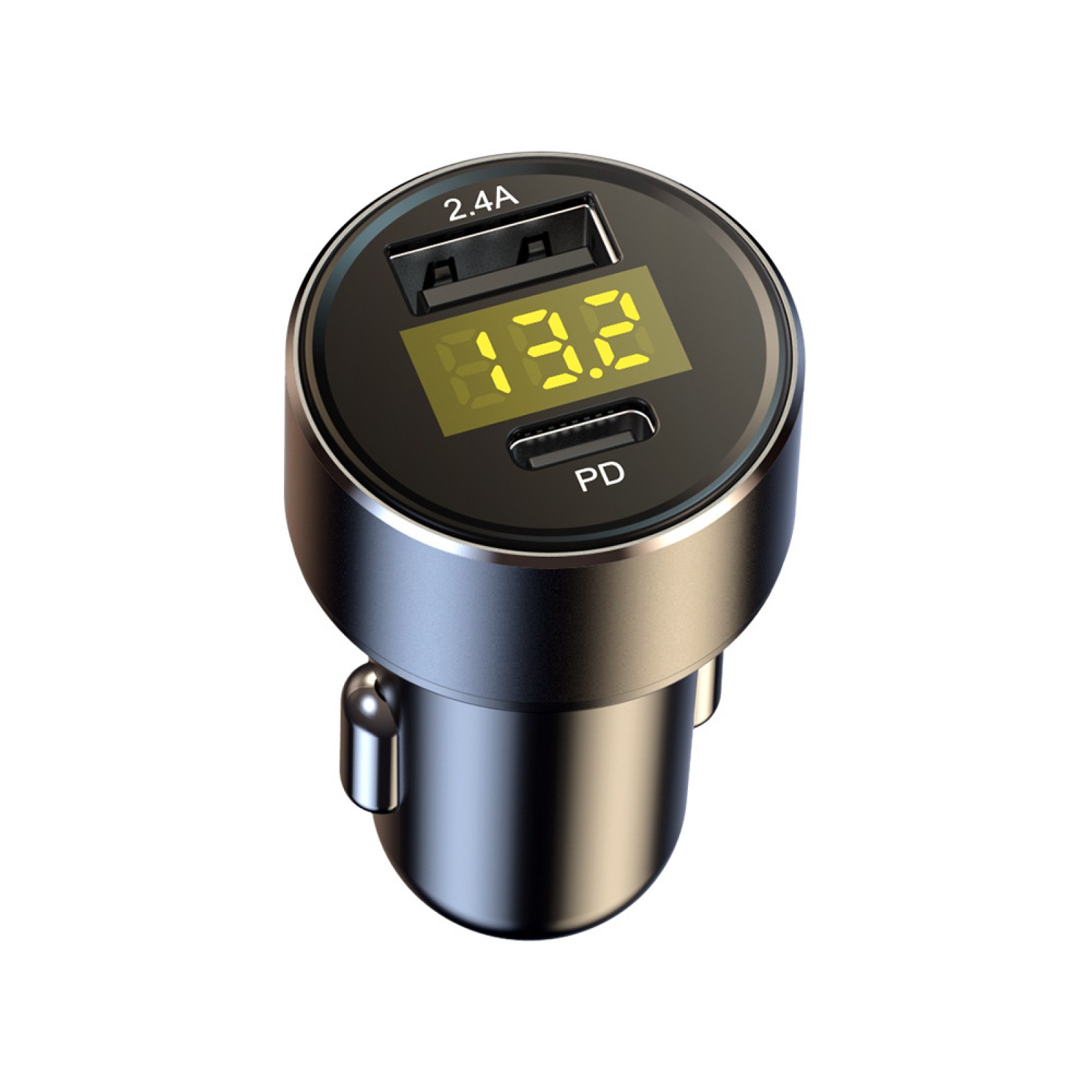 12/24V LED Digital Display USB Type-C PD Car Charger 18W 2.4A Cigarette Lighter