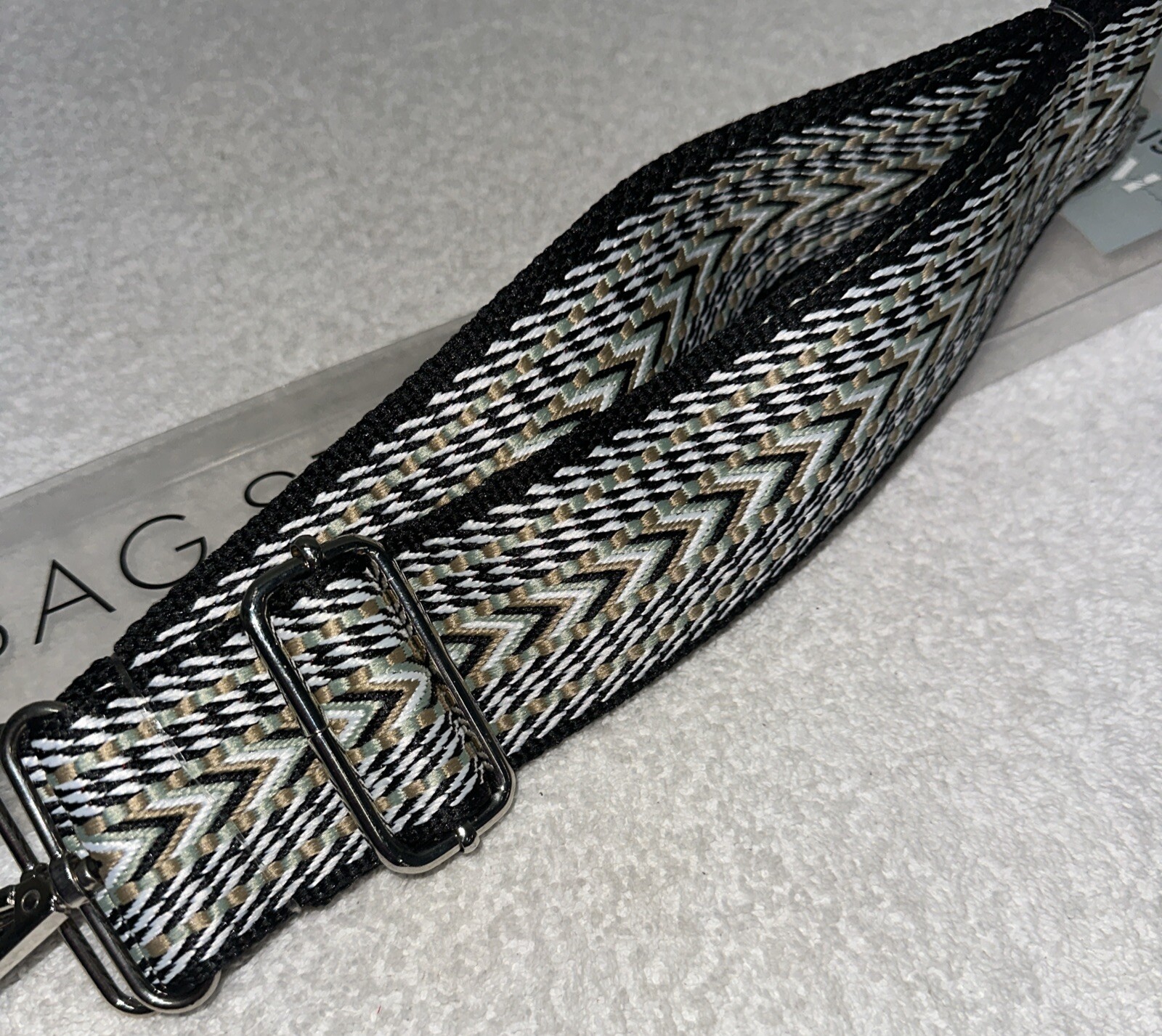 NEW - 2" Embroidered Bag Strap with Silver Hardware by Coco & Carmen, Adjustable