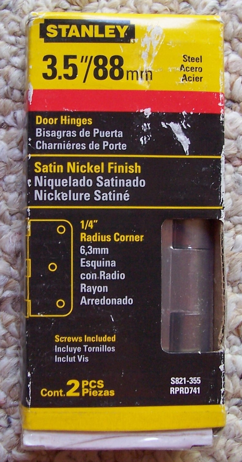 2 Stanley 3.5 x 3.5 Hinges 1/4" Radius Corners With Screws Satin Nickel