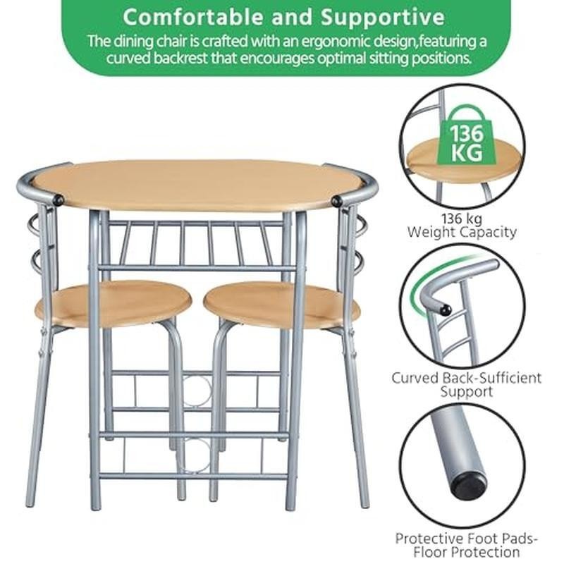 3 Piece Dining Table Set Kitchen Table & Chair Sets for 2 Compact Bistro Table