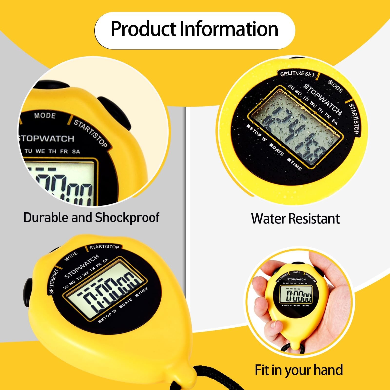 Stopwatch Sport Timer, 2 Pack Large Display Digital Stopwatch Timer with Date...