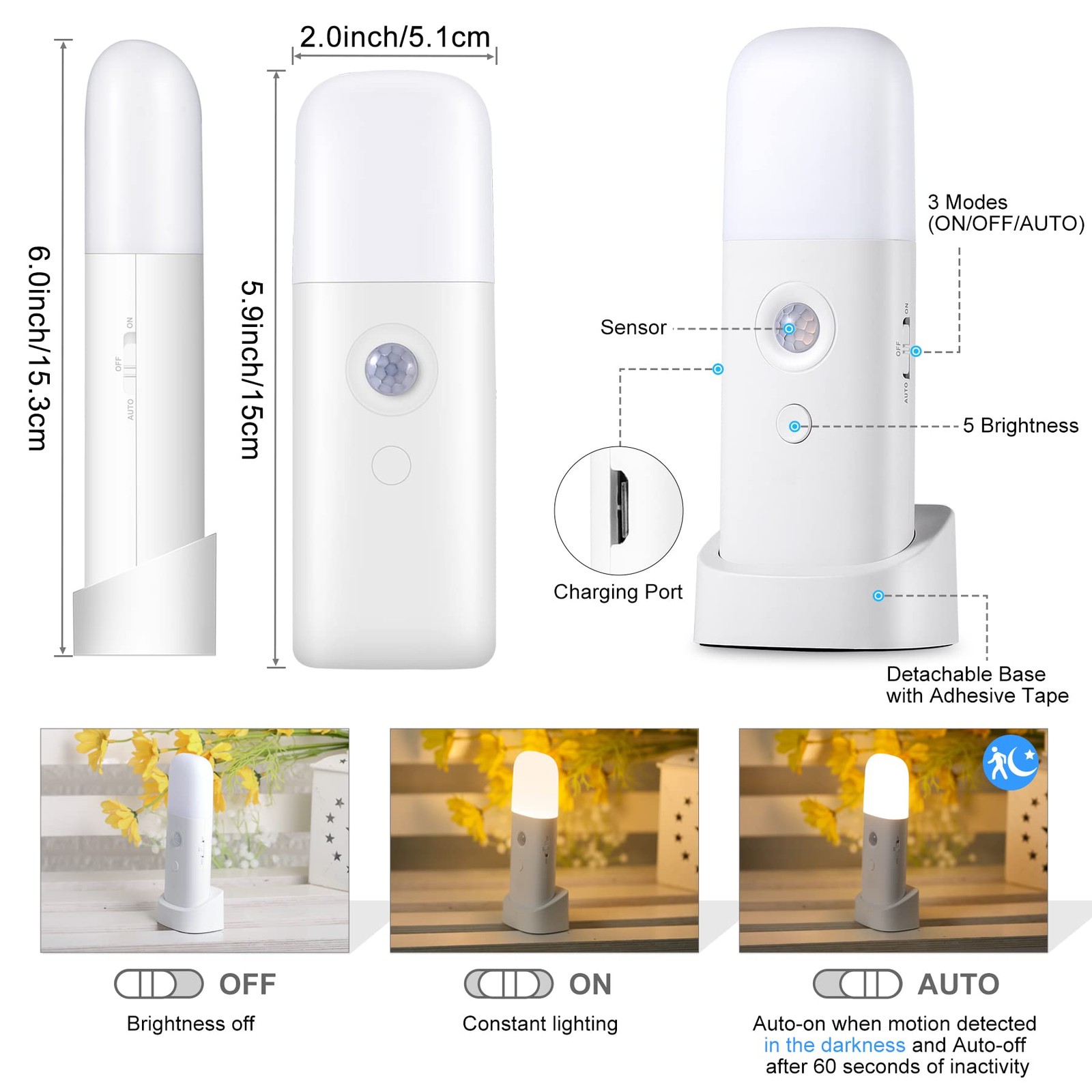Motion Sensor Night Light, 2000mAh Rechargeable Night Lights Battery Powered,...