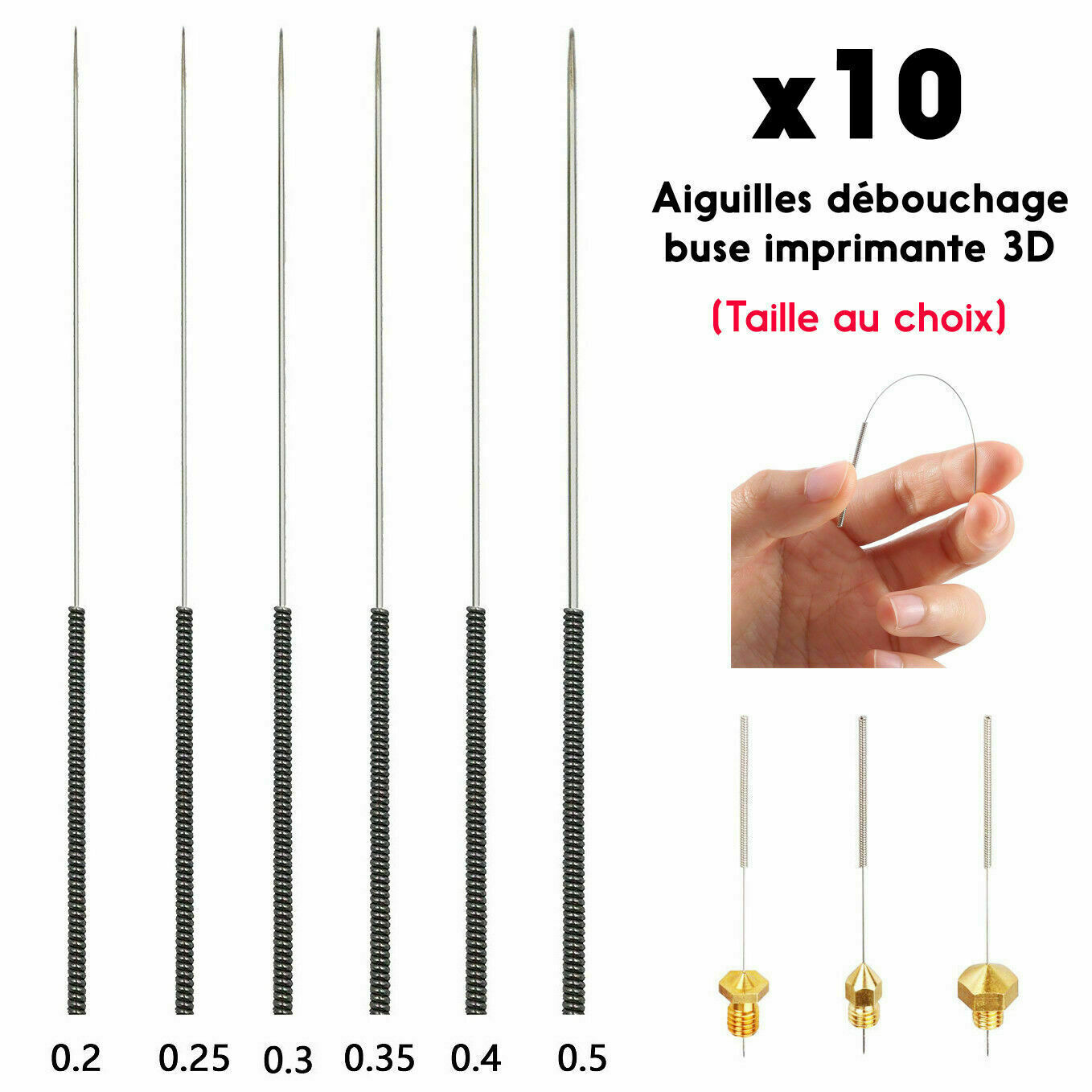 10x Tools for cleaning nozzle 3D printer unclogging unbreakable needle