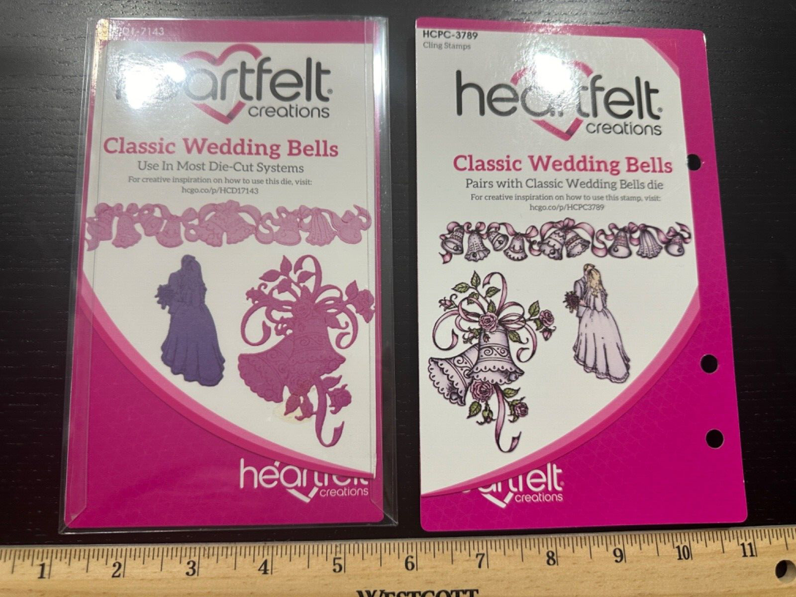 Heartfelt Creations - Classic Wedding Bells - Cling Stamps And Die Set *used*