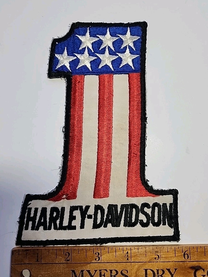 Used 8” Sew-On Patch #1 Harley Davidson Patch Red White Blue Evel Knievel Vintag