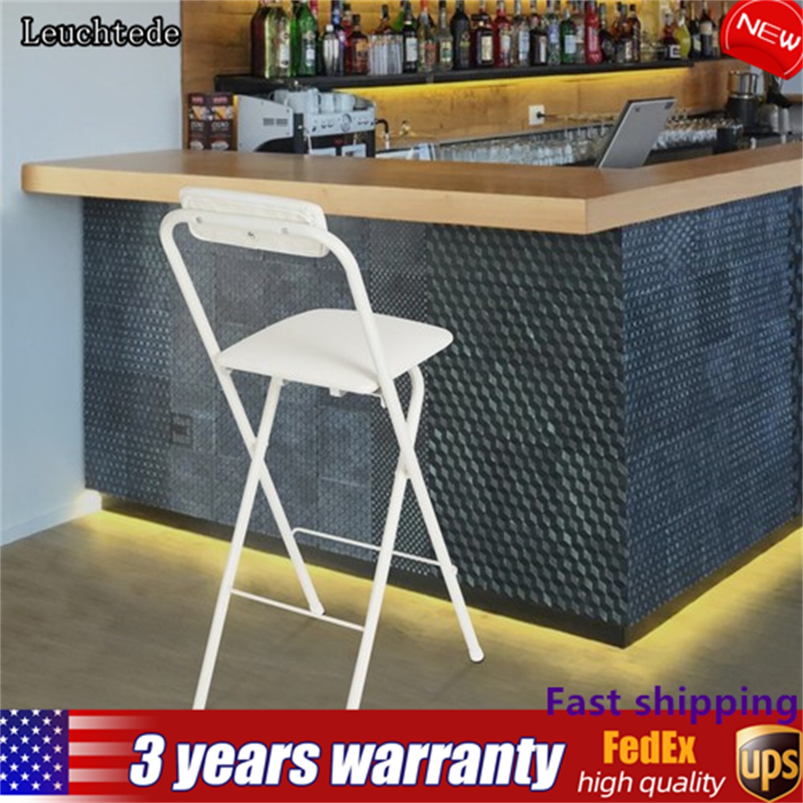 Foldable Chair Tall Folding Chair Portable Folding Stool W/ Backrest 70cm Seat