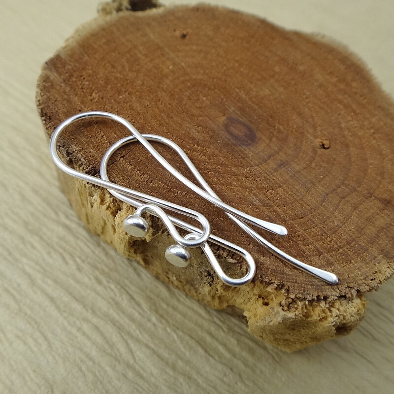 Argentium Silver Ear Wires - French Hook EarWires -  Hammered Ball End Ear Hook