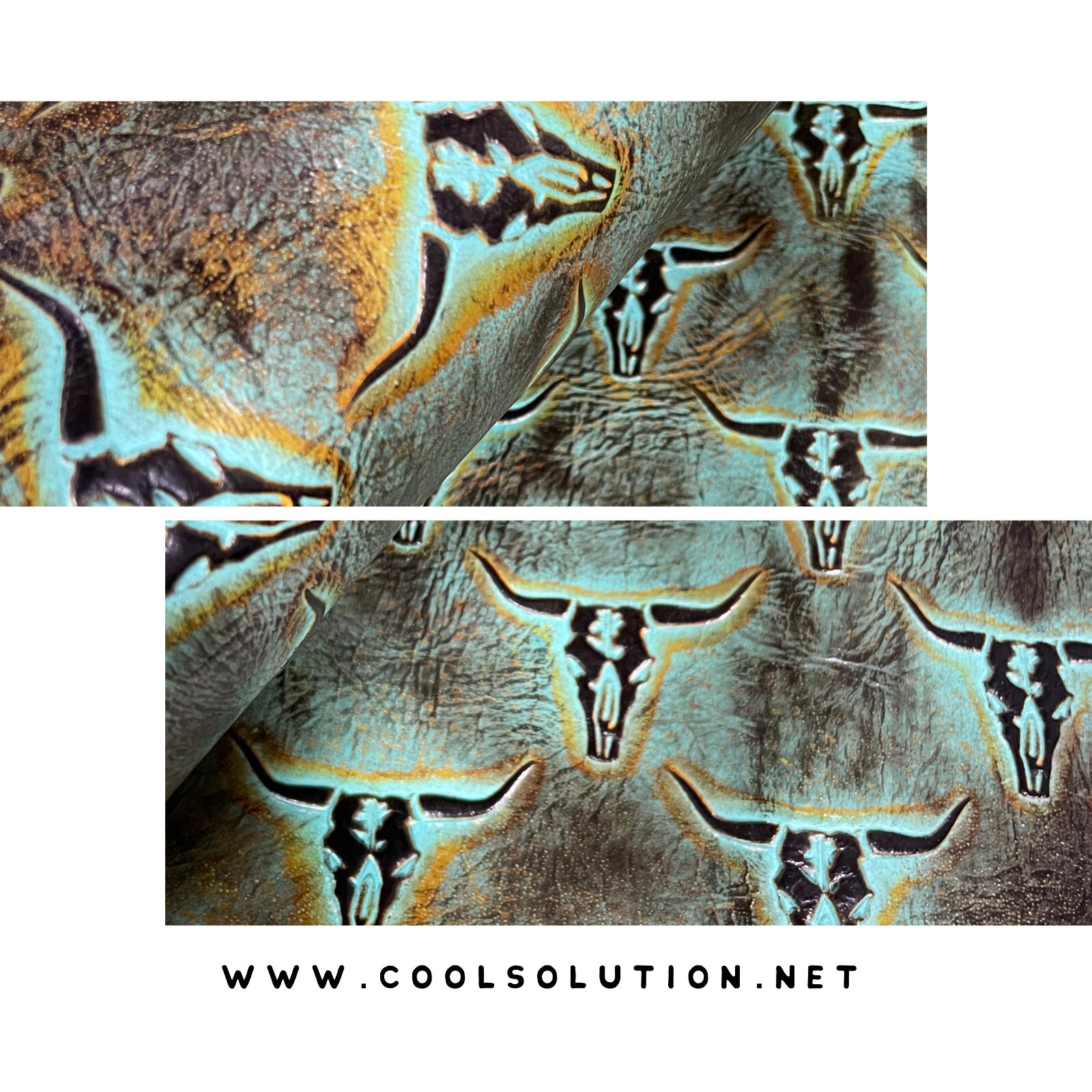 Embossed Leather Mini Longhorn Mustard, Leather Sheets for Bags, Wallets
