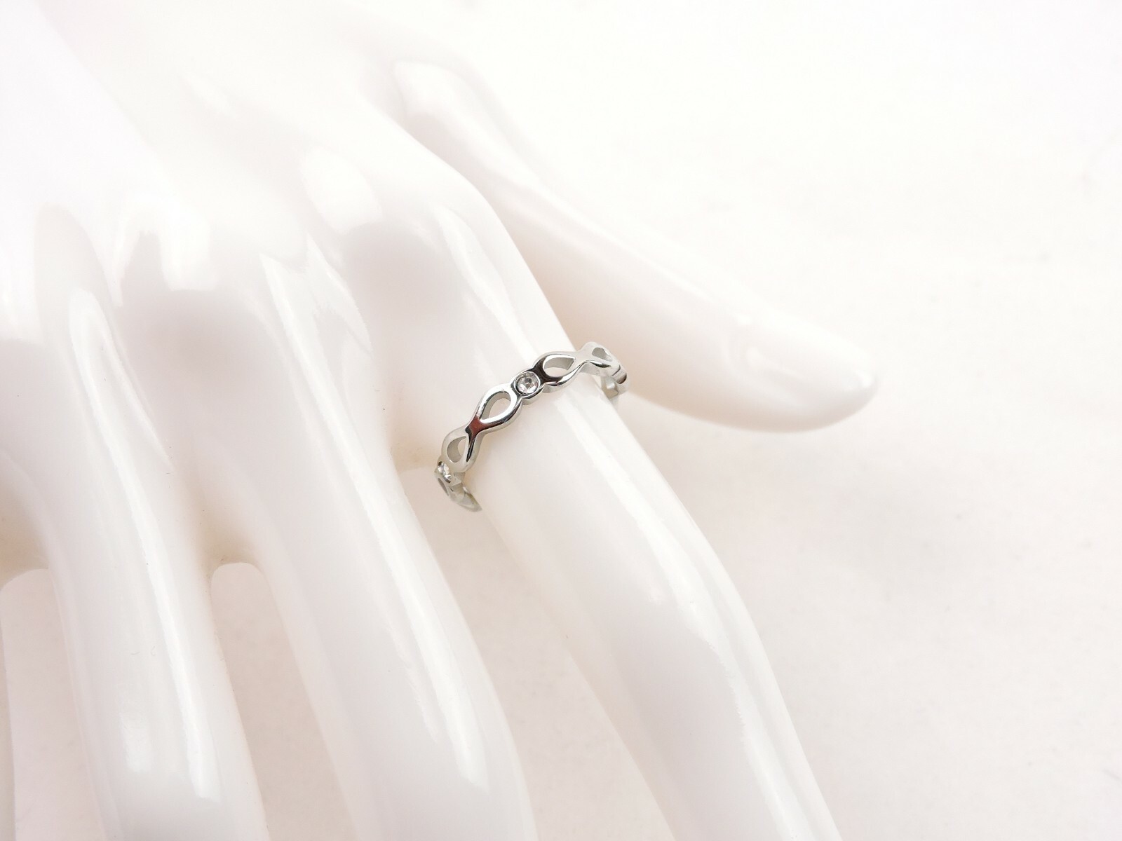 Stainless Steel Cubic Zirconia Infinity Loop Band Ring