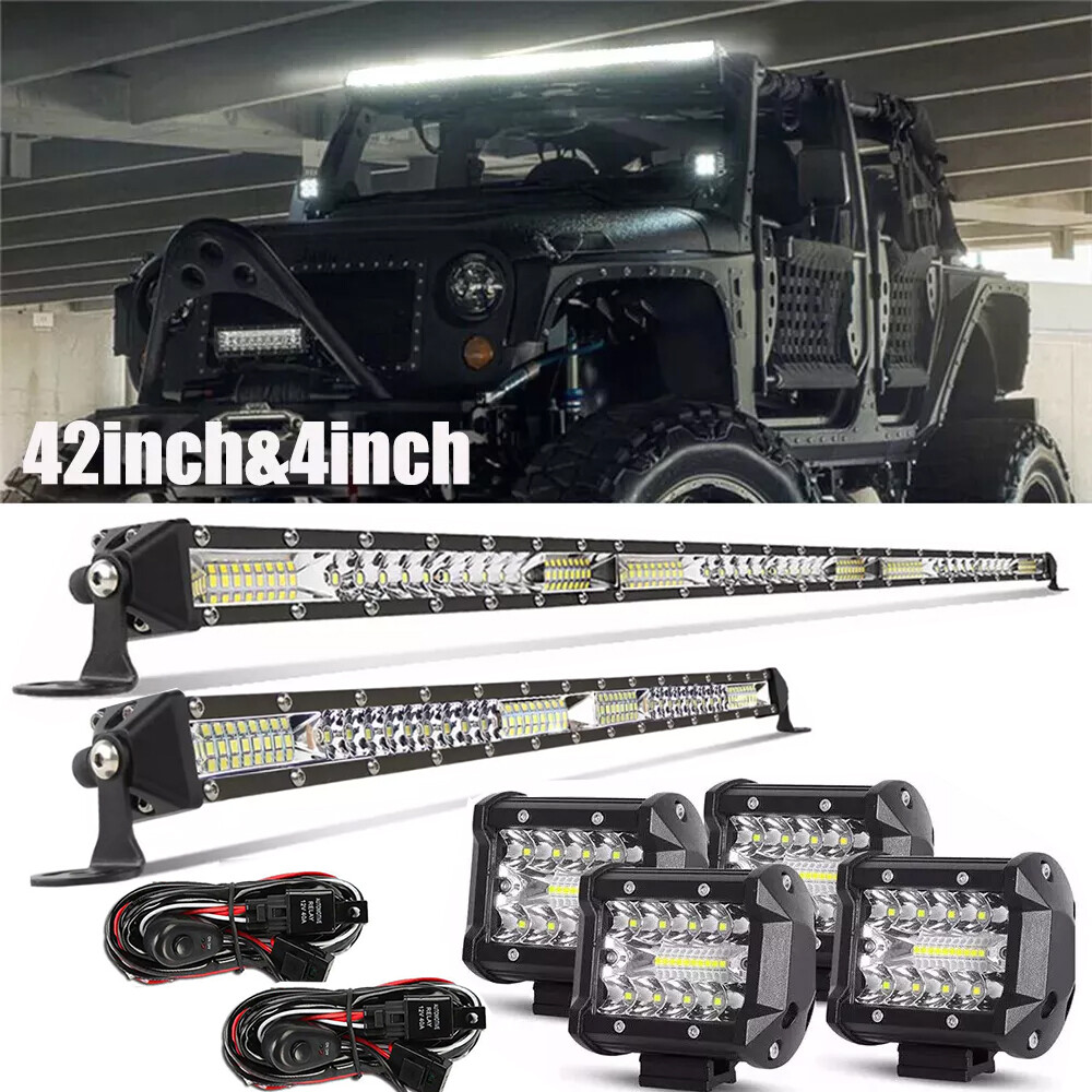 42'' inch LED Light Bar +22"+4" Pods Combo Kit for Jeep Wrangler JK TJ YJ CJ 40"