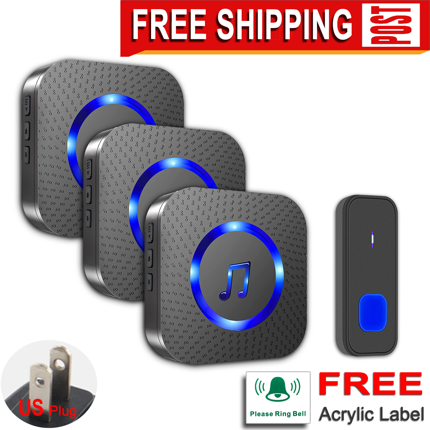 Free shipping,Free Tip Sticker,Cordless Door Bells For Home,Black,Doorbell Kit