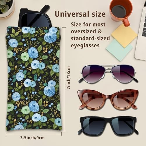 Eyeglass Cases Pack,Boho Floral Pattern Sunglasses Case,PU Leather Soft 4 Blue