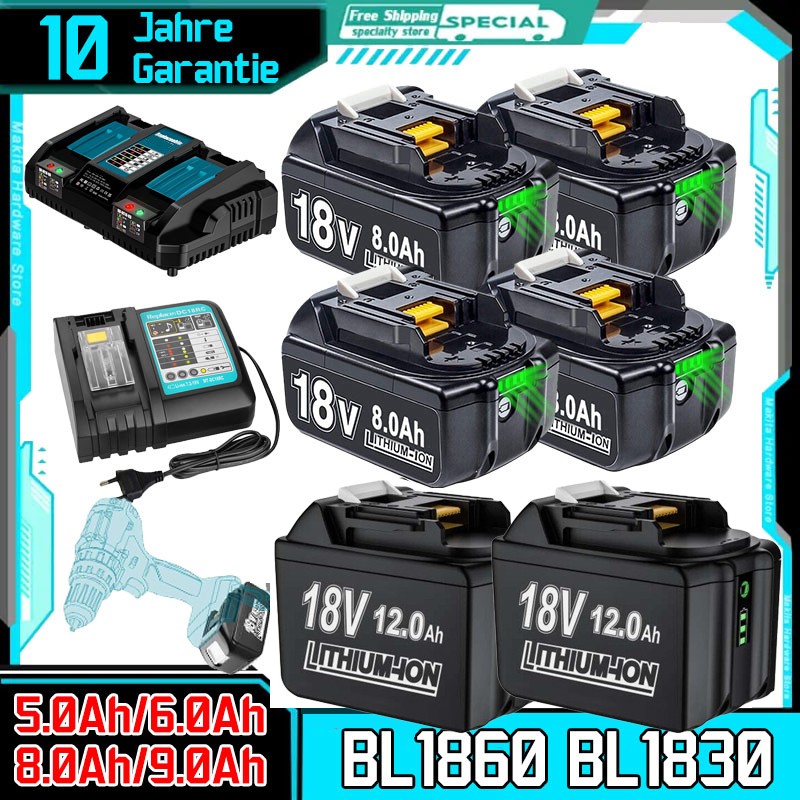 18V 8 Ah Battery For Makita 18 Volt 12.0Ah LXT Lithium-Ion BL1860 BL1890/Charger
