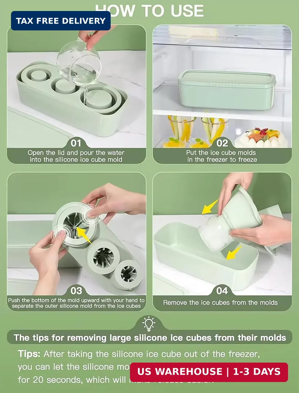 Ice Cube Tray for Stanley Cup, Silicone Ice Mould with Lid & Bin, Long Ice Cubes