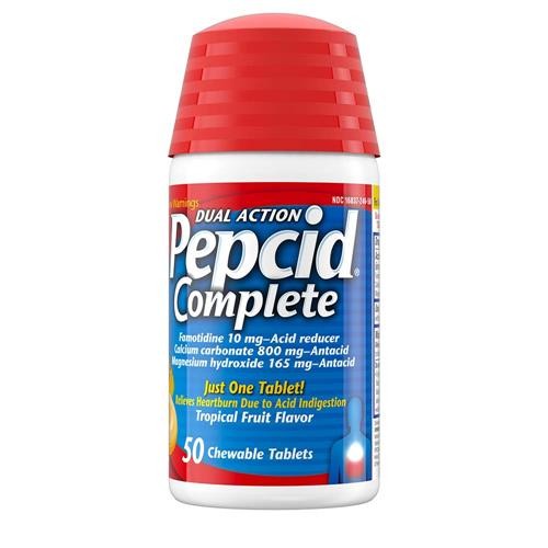 Pepcid Complete Dual Action 50 Chewable Tablets Tropical Fruit Flavor