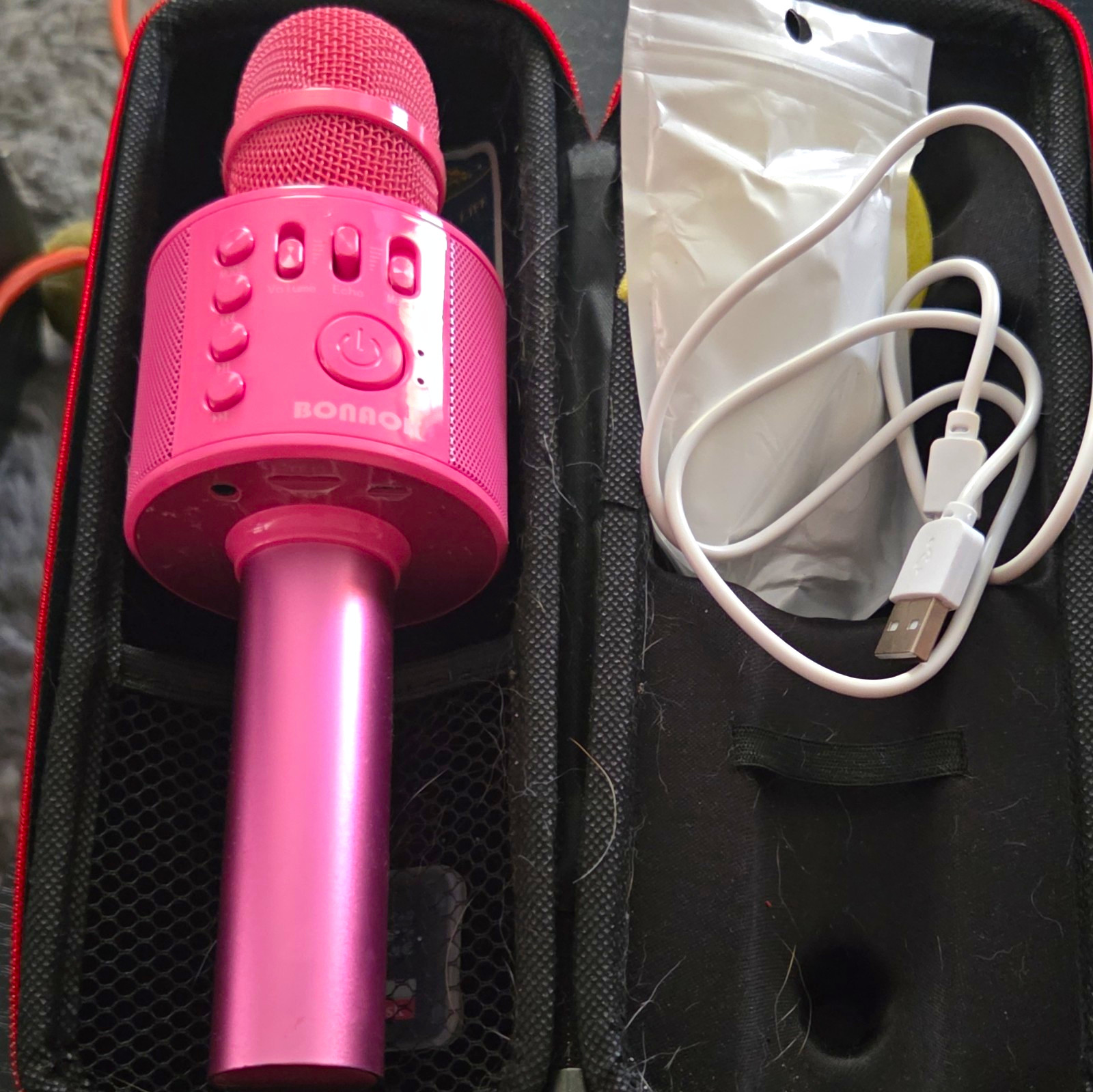 BONAOK Pink Handheld Karaoke Microphone USB Charging Echo Control w/ Case