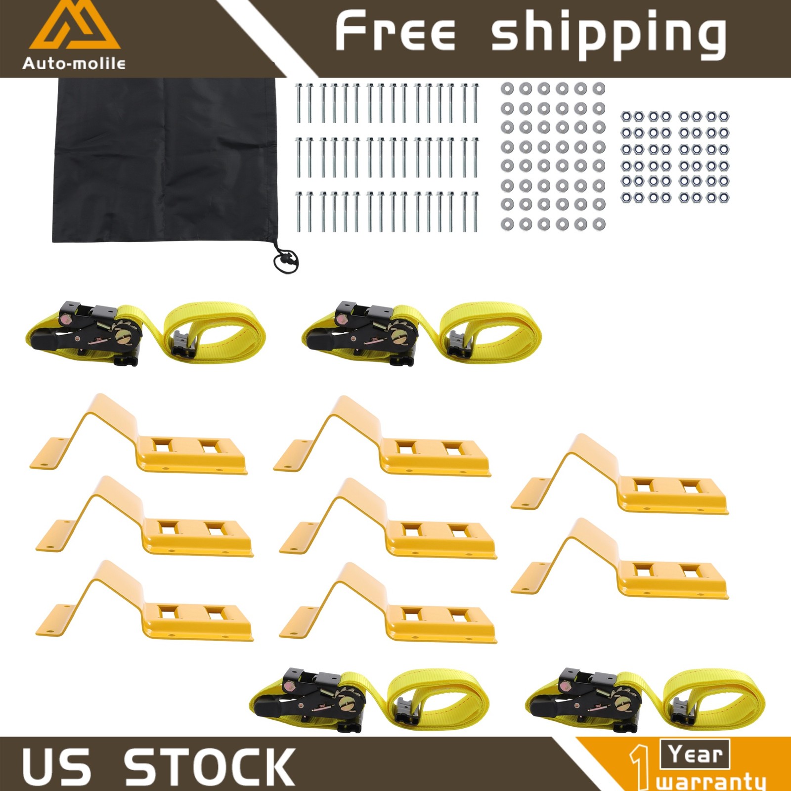 Heavy Loads E Track System With Wheel Chock 8' Yellow Ratchet Tie Down Straps