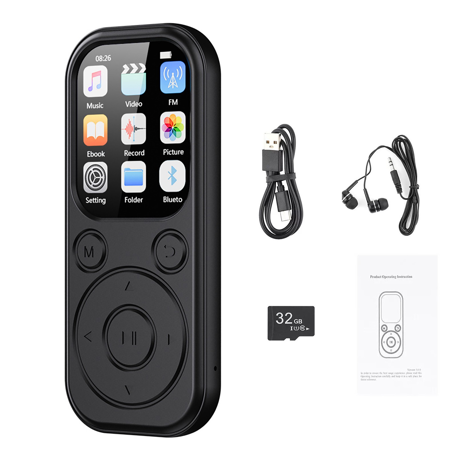 Sport MP3 Player Bluetooth 5.4 32GB Memory 1.8" HD Screen FM Radio Recorder
