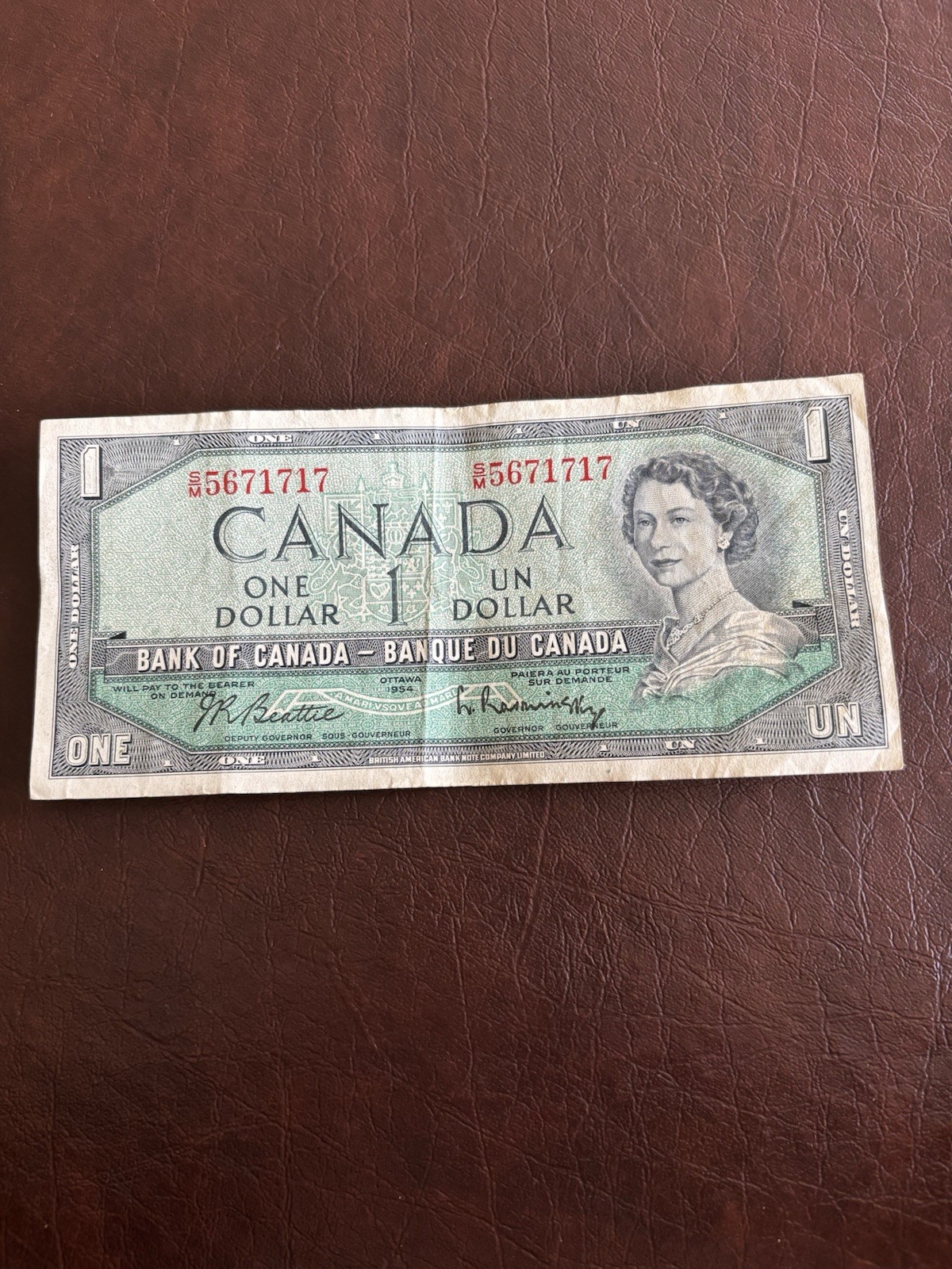 Canadian One Dollar Banknote-Ottawa 1954