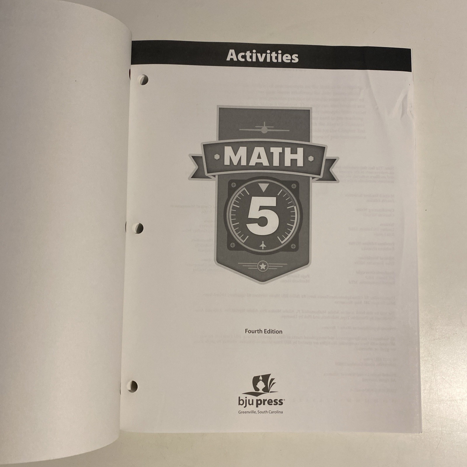 BJU Press - Math 5 Student Activities 4th Edition. Clean Pages.
