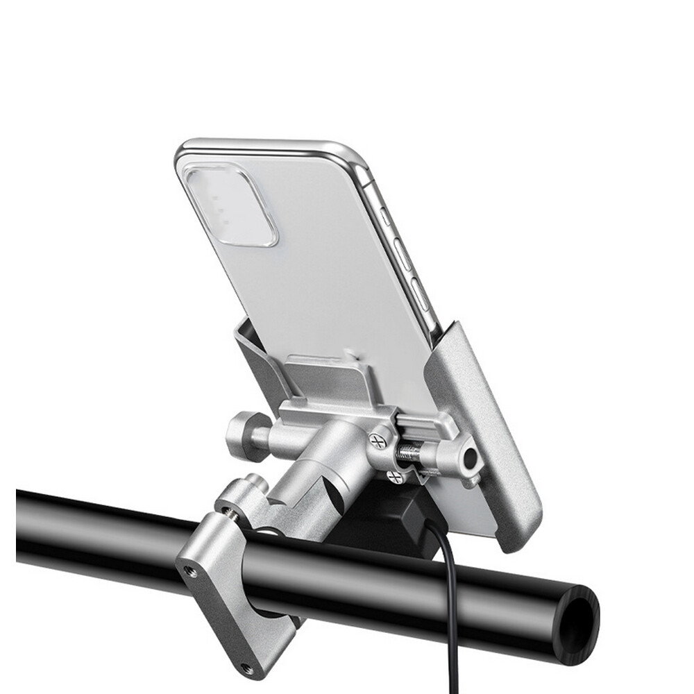 Universal Motorcycle Cell Phone Mount Holder with USB Charger Handlebar Install