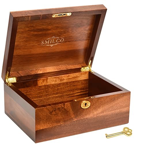 Wooden Storage Box with Hinged Lid Acacia Wood Hand-Crafted Wooden Acacia 2