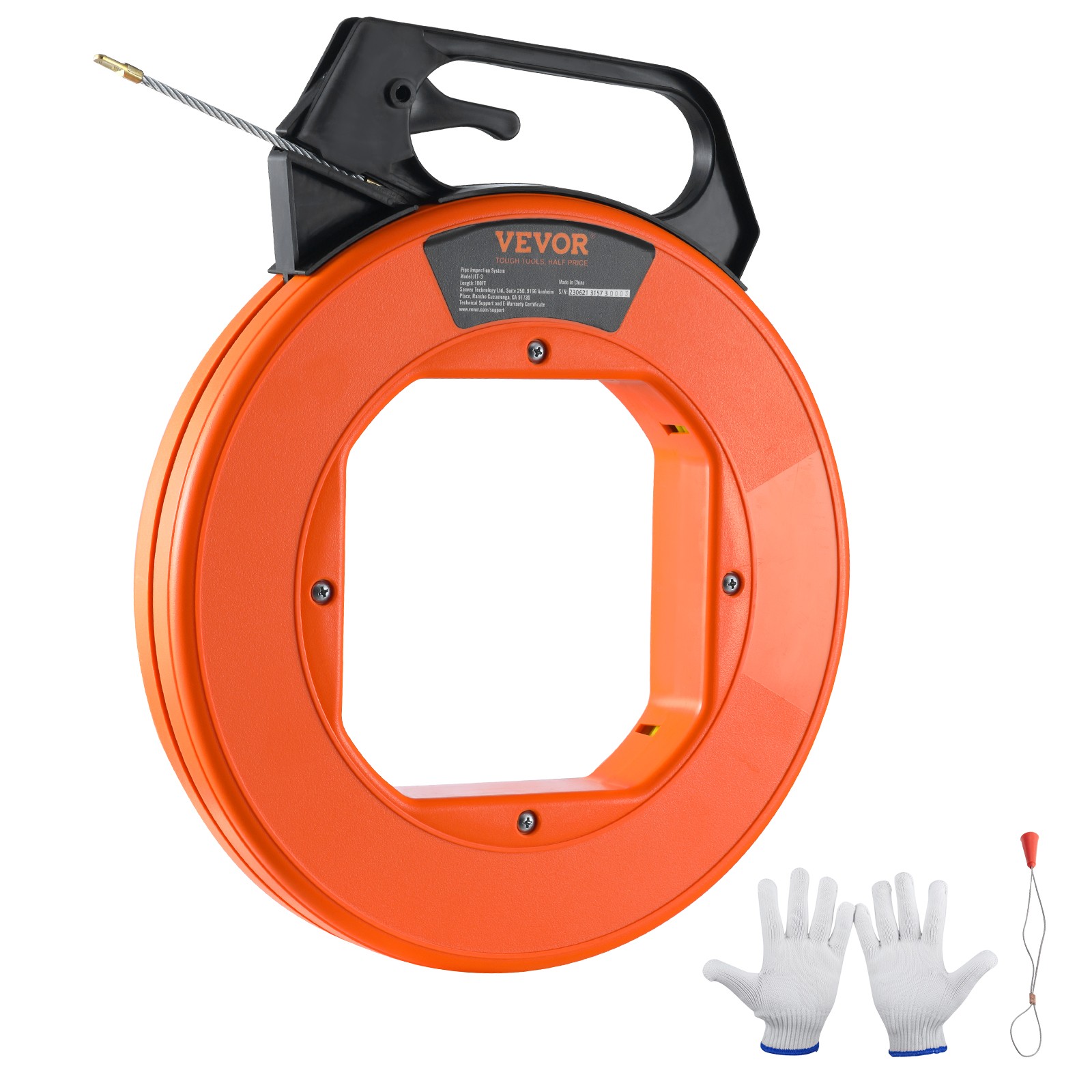 VEVOR Fish Tape Wire Cable Line Puller 100ft 3/16in Fiberglass High Plastic Case
