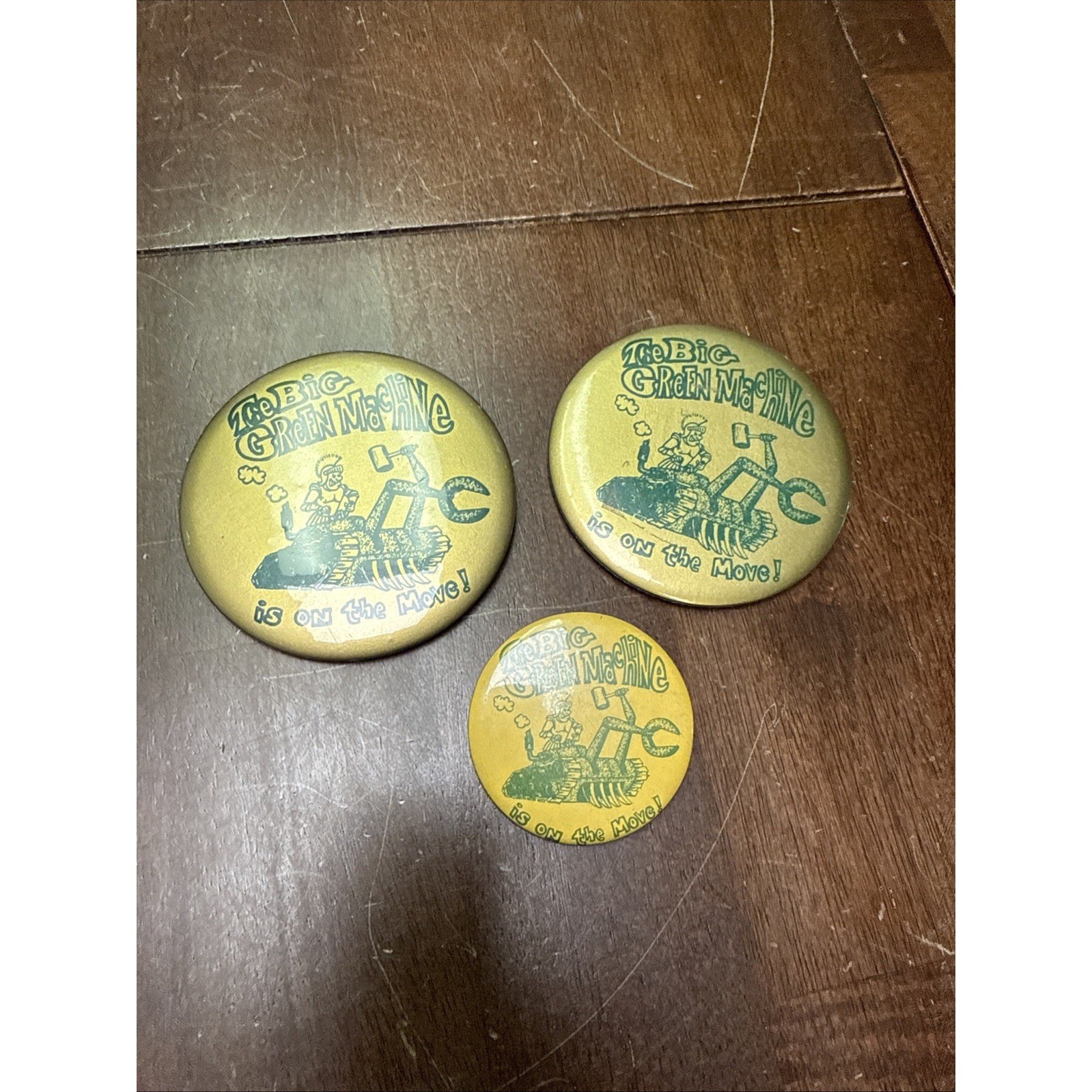 3 VTG the big green machine is on the move, military Pinback Button