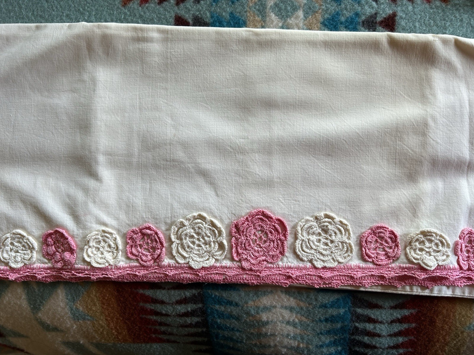 White & Pink Embroidered Solid Rectangular Pillowcase 20 x 30 in Bedroom