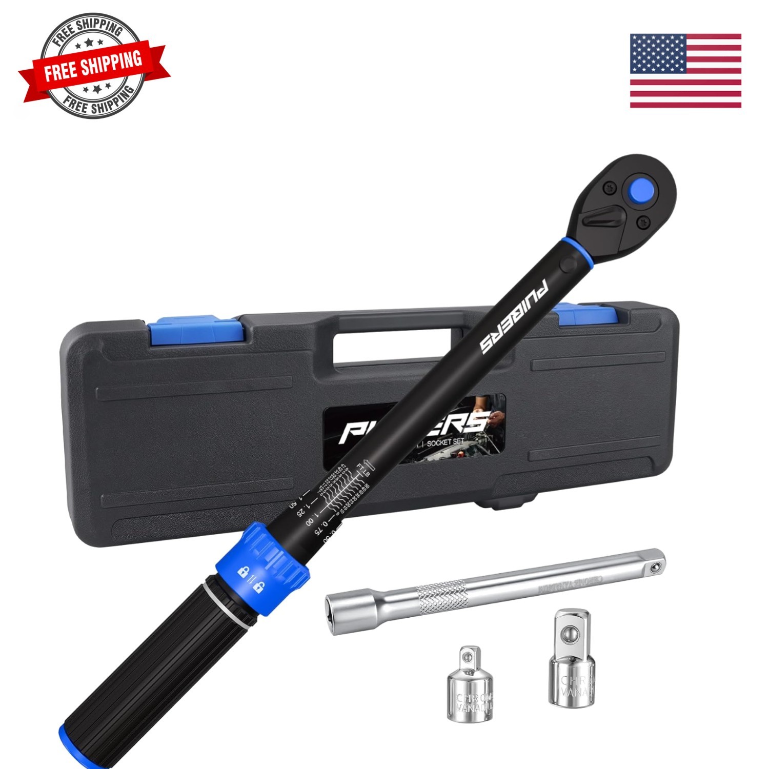 5PCS Torque Wrench Set 3/8" Drive 5-50 FT.LB, Dual-Direction 72-Tooth Adjusta...