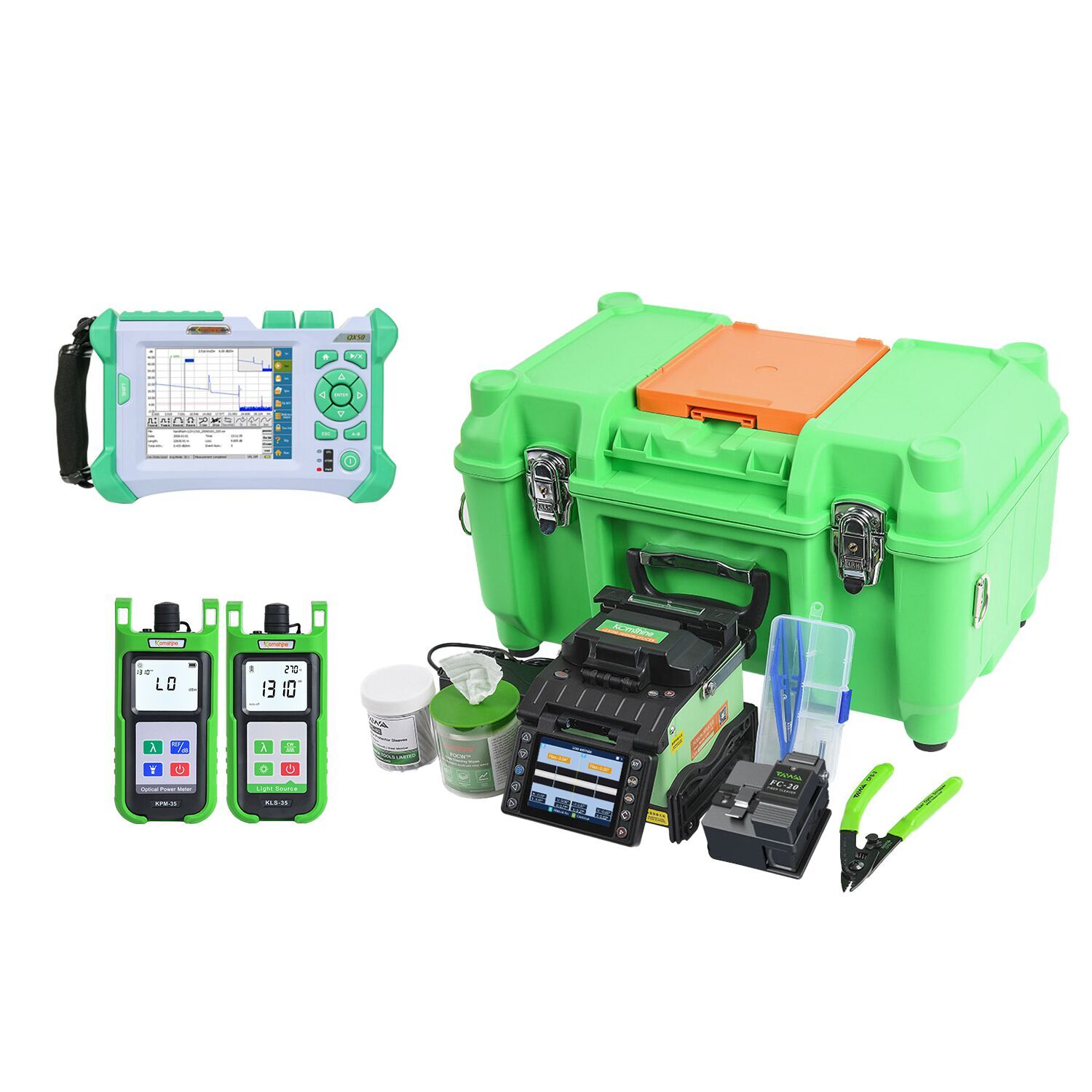 GX39 Fiber Optic Fusion Splicer+SM QX50 OTDR 1310/1550nm 32/30dB w/10mw VFL OTDR