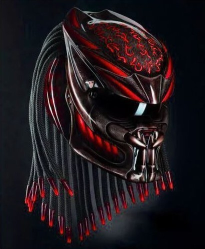 CHOPPER STYLE PREDATOR MOTORCYCLE HELMET CUSTOM RED FIRE ( DOT & ECE CERTIFIED )