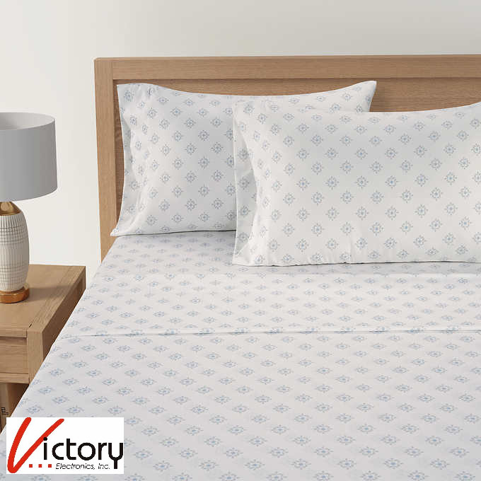 NEW Pure Earth 4 Piece Sheet Set King - White Luna Foulard | 300 TC 7-18" Pocket