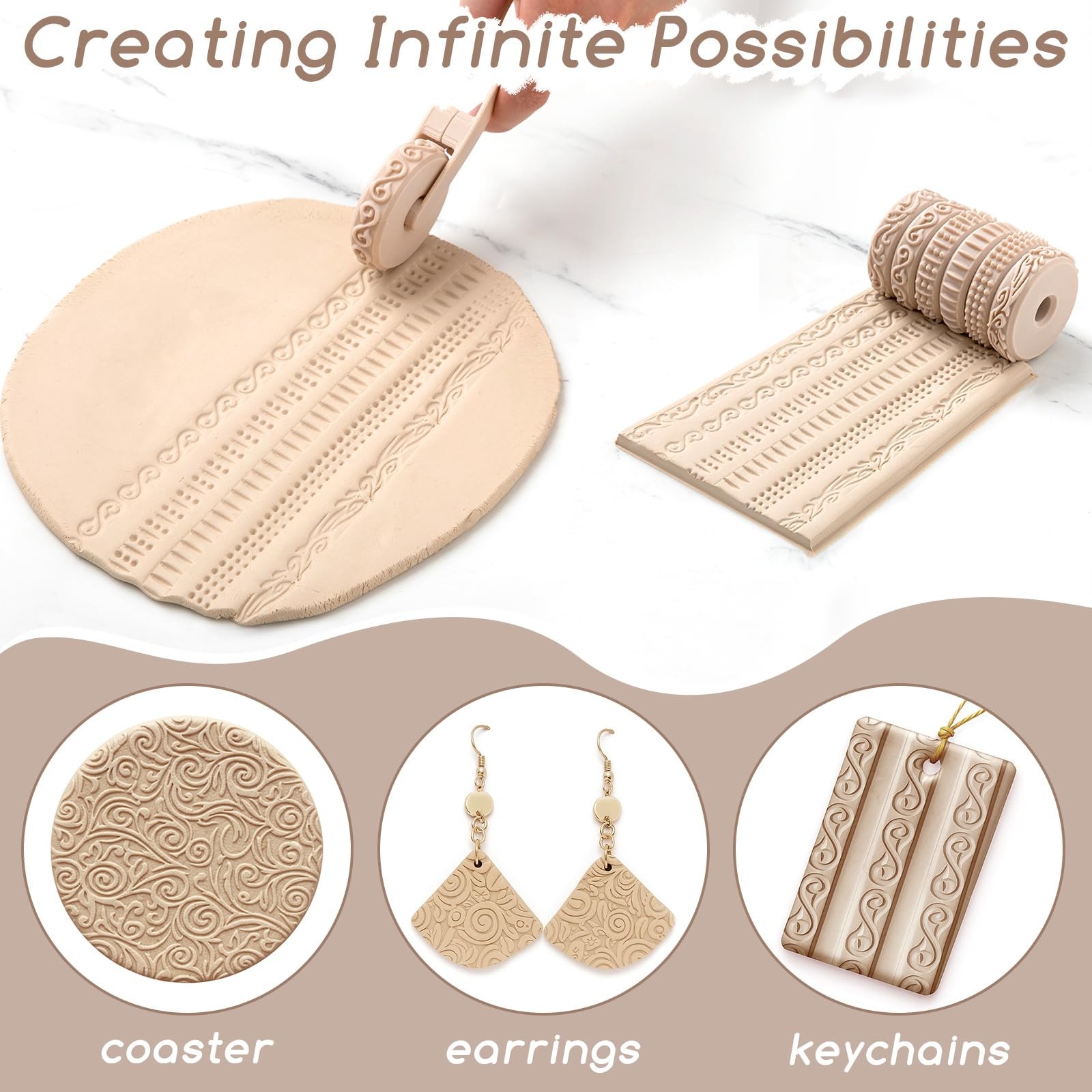 6pcs Clay Texture Rollers, Clay Roller with Handle, 6 Patterns Texture for Mo...