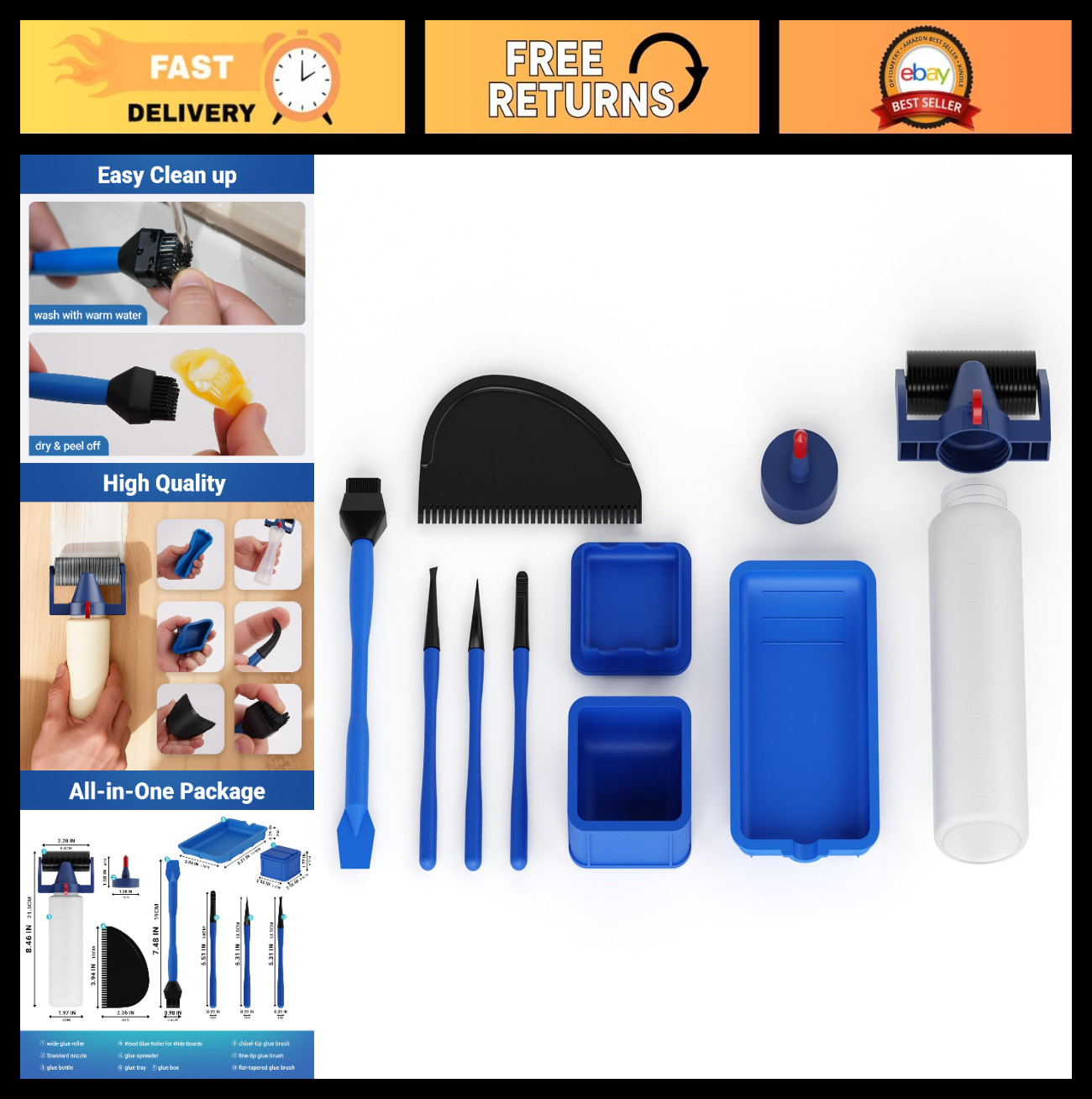10PCS Wood Glue Roller Applicator Set with 8oz Bottle, Spreader & Silicone Brush