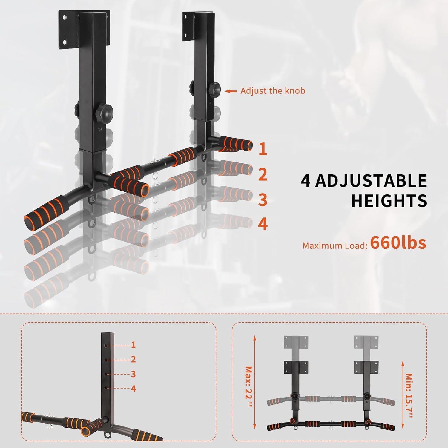 Pull Up Bar Wall Mounted: Wall Adjustable Joist Mount Pull Up Bar & Chin Up Bar