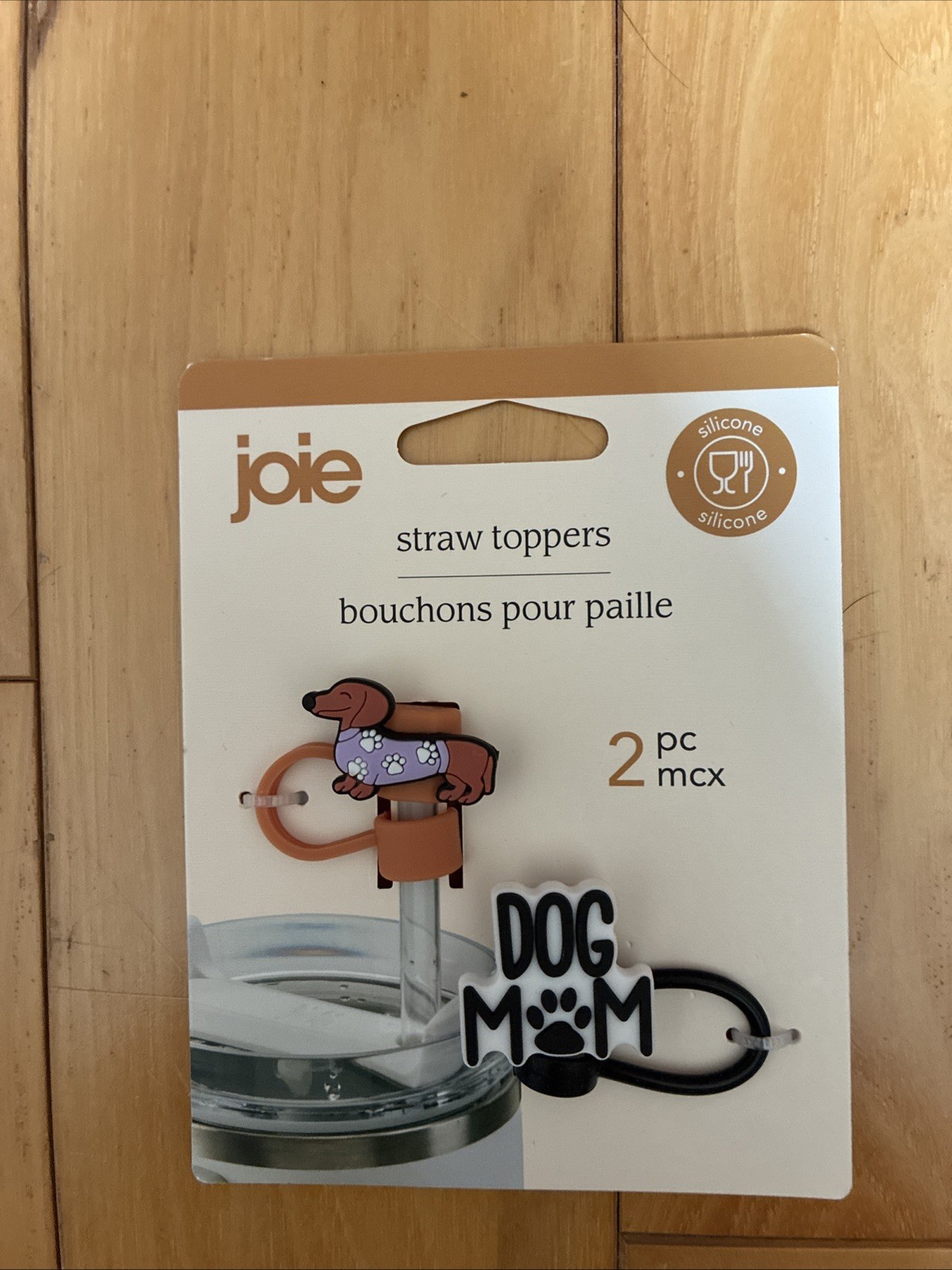 Jole Dachshund/Dog Mom 2 Piece Reusable Silicone Straw Topper Set