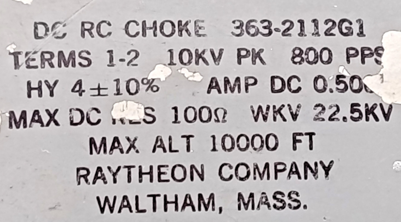 RAYTHEON  REACTOR  Filter Choke Transformer,  4 Hy  /   10 KV -  MAX DC 100 OHMS