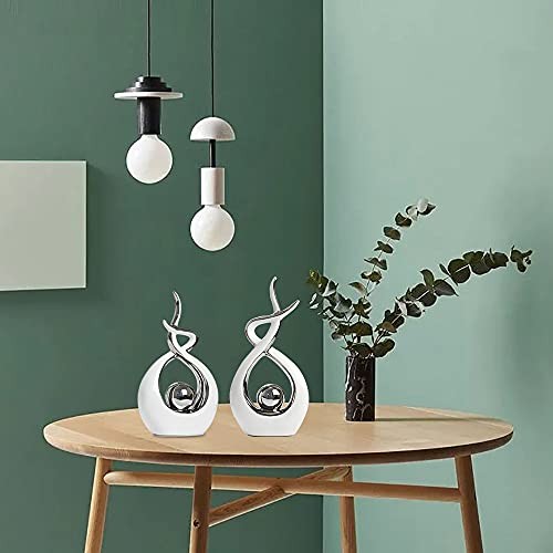Norrclp Home Decor Modern Abstract Art Ceramic Statue Small White and Silver