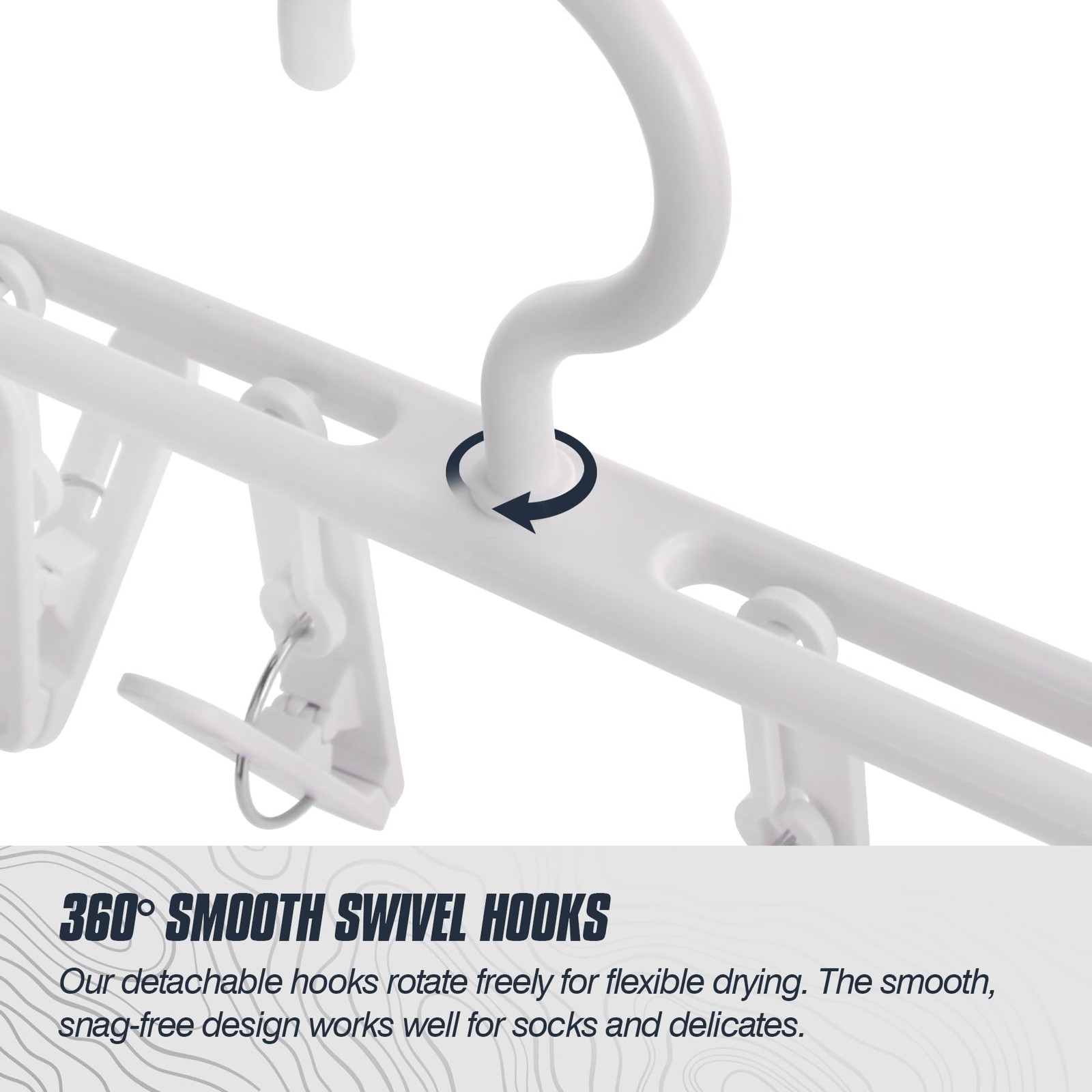 2-Pack Hanging Sock Drying Rack, White Clothes Hanger with 8 Hooks, Windproof...