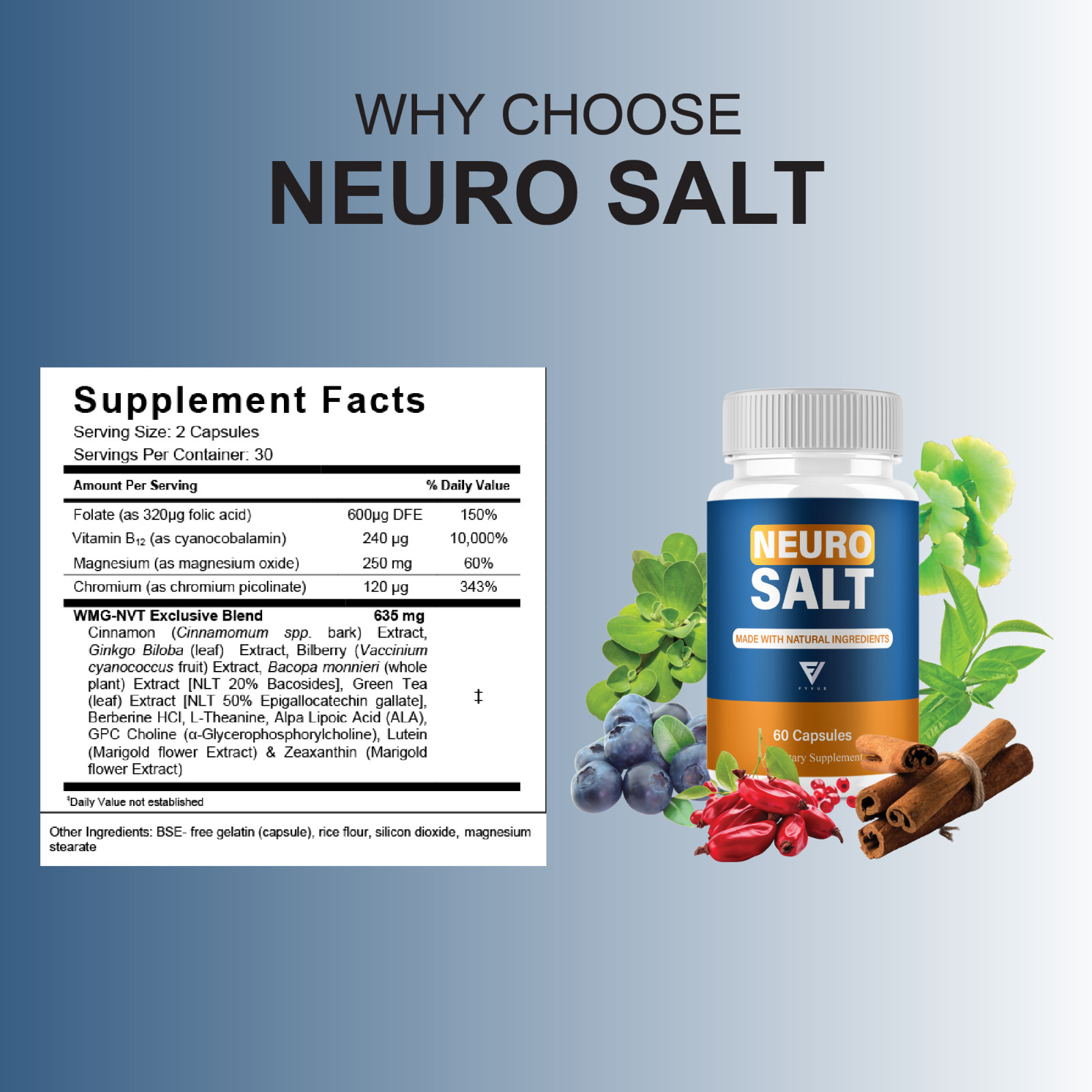 Neuro Salt Capsules, Neuro Salt Nootropic Supplement (60 Capsules)