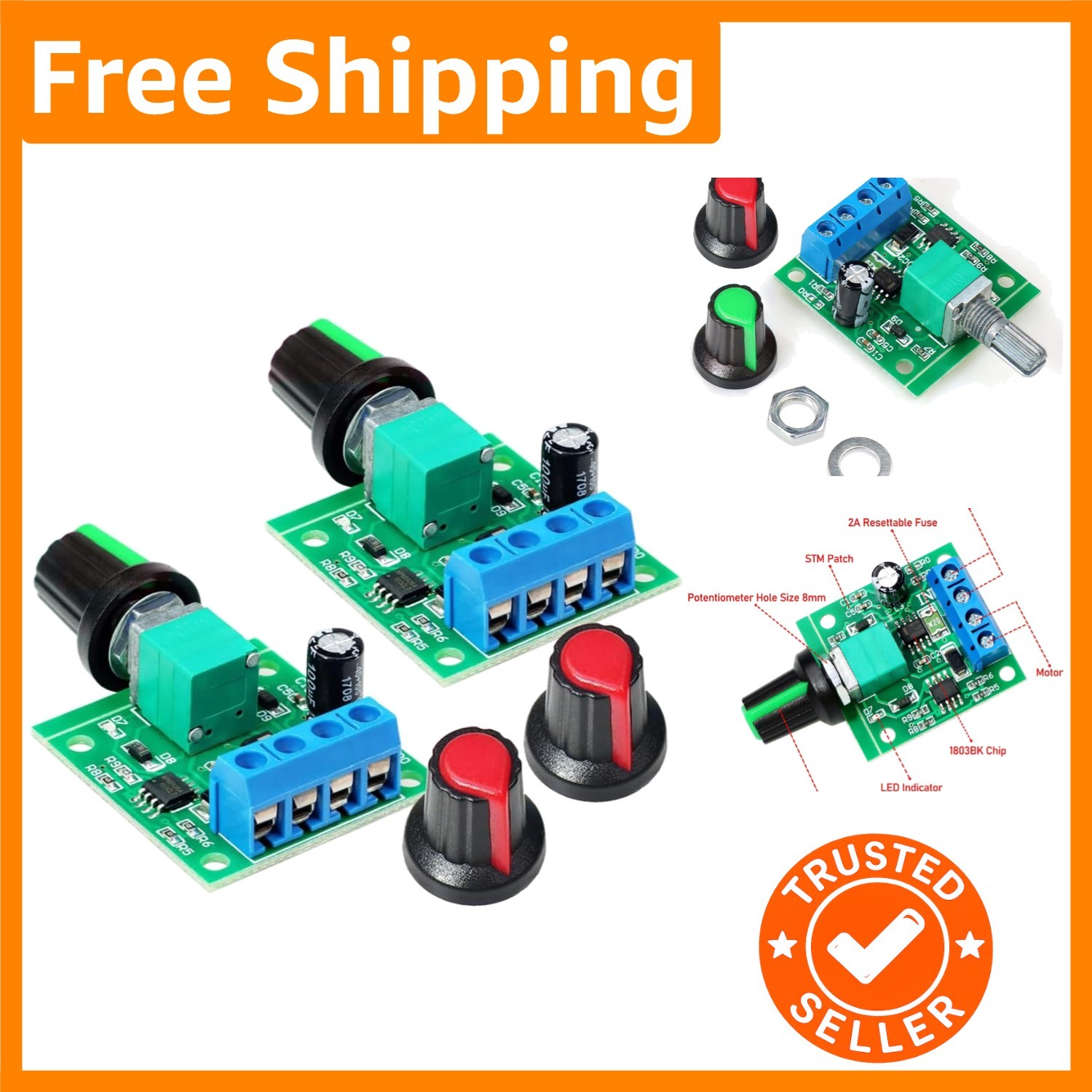 2pcs Adjustable PWM Speed Controllers for DC Motors, NE555 Chip Technology