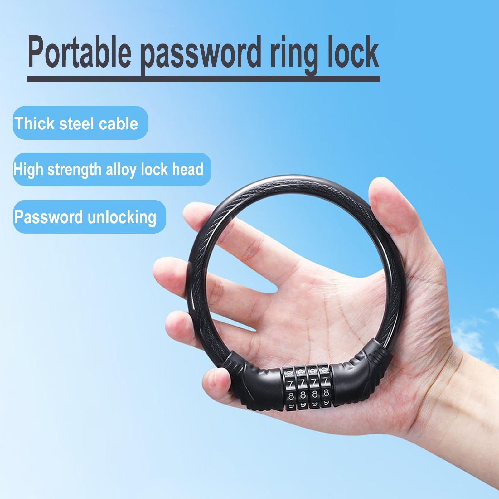 Bike Lock Cable, Heavy Duty Anti Theft Bicycle Lock Chain Portable Code Lock ...